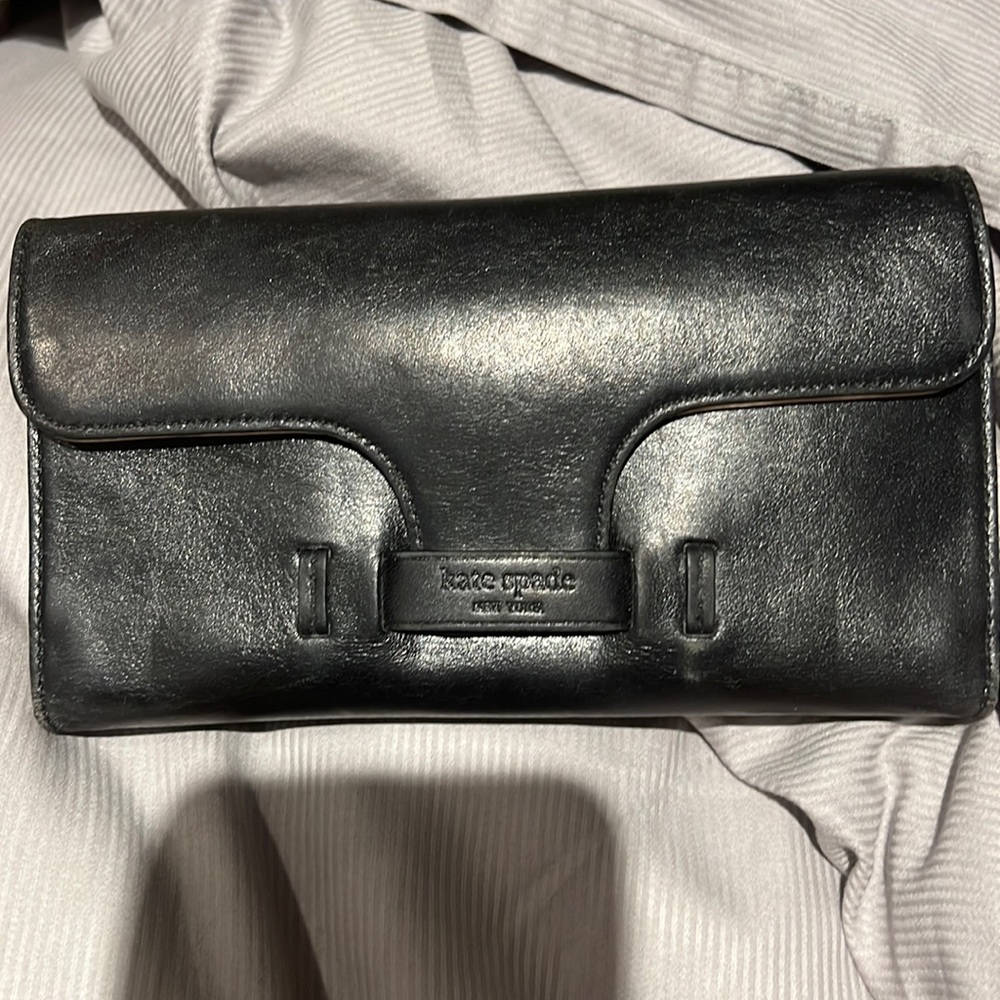 Kate Spade full size wallet..cc, change, checks- good condition. Black leather.